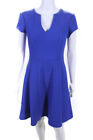 Nanette Lepore Womens Back Zip Short Sleeve V Neck Swing Dress Purple Size 4