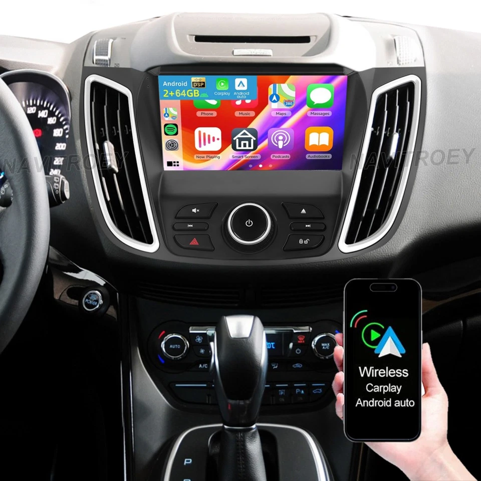 Rádio estéreo automotivo GPS NAVI BT Carplay para Ford Escape 2013-2019 C-MAX Android 15 - Imagem 1 de 4