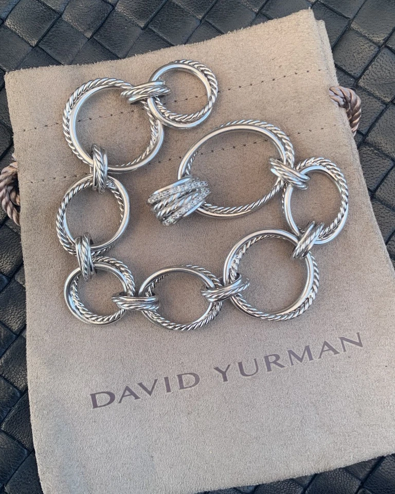 Brazalete David Yurman Crossover Cuerda Infinita Plata Diamante Círculo Cable Cadena Foto 1 de 4