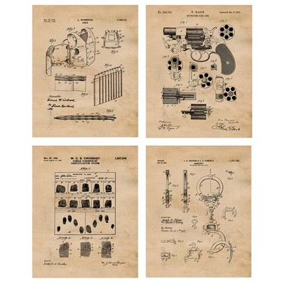 Classic Police Crime Unit Patent Prints, 4 (8x10) Art Decor Home Work Law Office - Image 1 of 4