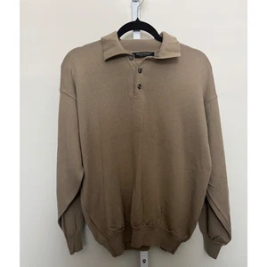Paolo Mondo Fine Knit Sweater Pullover with Collar Tan Beige Men’s Size M Wool - Picture 1 of 6