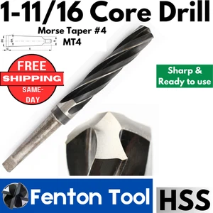 1-11/16 Core Drill HSS MT4 MT 4 LOA 16-1/2 Flute 4 High Speed Steel Sharp - Picture 1 of 13