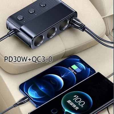 Socket Lighter Splitter Fast Charger CigaretteCar 12V 3 Way Power USB Adapter θ - Image 1 of 4