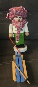 STEINBACH CHUBBY Skier NUTCRACKER Germany  Sled Sleigh 10" Winter Missing A Pole - Picture 1 of 3