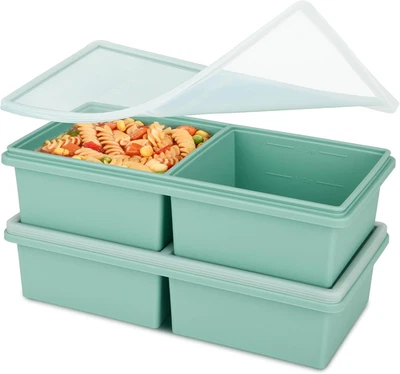 Bandejas de freezer de silicone 2 xícaras com tampas, moldes de freezer de sopa de silicone, fácil preparação - Imagem 1 de 4