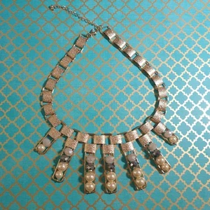 Collana dichiarazione oro vintage perle finte elegante design cristallo donna gioielli - Foto 1 di 6