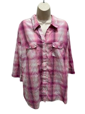 Camisa a Cuadros Kim Rogers Para Mujer Talla Grande 3X Rosa y Abotonada Manga 3/4 Usada en Excelente Condición Foto 1 de 4