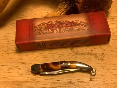 Rough Rider 2" Tiny Imitation Tortoise Texas Toothpick Pocket Knife w/LoopRR980 - Image 1 of 4
