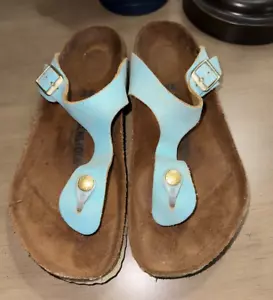 BIRKENSTOCK Gizeh Mineral blue shimmer leather sandals US 9 EU 40 R/W EUC - Picture 1 of 8