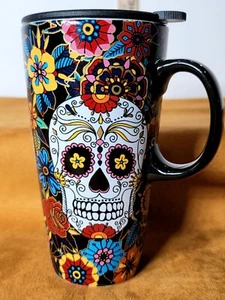 Taza Williams Sonoma Día de los Muertos Floral Calavera de Azúcar Para Llevar con Tapa Giratoria Selladora - Imagen 1 de 12