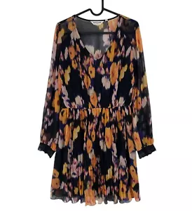 NAF Women Black Floral V Neck Long Sleeves Flared Dress Size EU 38 UK 10 - Picture 1 of 11