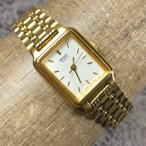 Vintage Seiko Women V401-5129 Tank Gold Stainless Steel Quartz 17mm Watch 6" - Picture 1 of 13