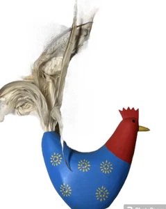 FOLK ART FEATHERED WOOD HAND PAINTED CHICKEN - Picture 1 of 6
