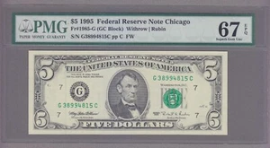 COLLECTORS ITEM #28 - $5 1995 FRN - 38994815 - Fr#1985-G - PMG 67 - evTT762 - Picture 1 of 2