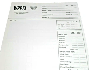 WPPSI-III Wechsler Preschool & Primary Scale of Intelligence Record Form - Picture 1 of 2