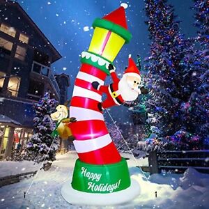 8.9ft Christmas Inflatable Lighted Lighthouse Santa, Reindeer Yard Garden Decor