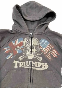 Triumph Designed by Lucky Brand Boys Gray Hoodie  US & UK Flags Skeleton Size 3T - Picture 1 of 8