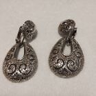 Vintage Silver Tone Clip On SARAH COVENTRY Drop Earrings Swirl Design 