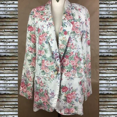 A Byer Vintage Floral Blazer Jacket Cottage Core Woven Knit Women’s Size 14 — 第 1/4 张图片