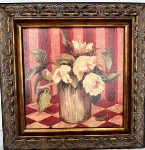 Debra Lake Painting "The Last Peonies" Framed 12x12 - Picture 1 of 7