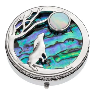 Silver Plated Abalone Shell Rabbit & Moon Trinket Pill Box Women Gift Boxed - Imagen 1 de 1