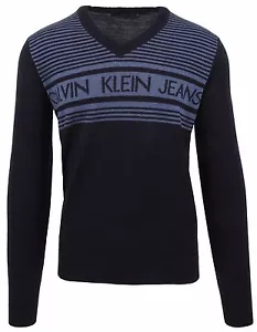 CALVIN SKLEIN JEANS Hombre Suéter Escote en V Cuello en V Lana virgen NUEVO - Imagen 1 de 4