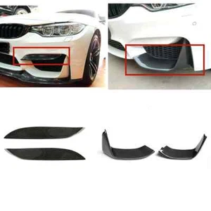 CARBON FIBER BUMPER UPPER VENT COVER+LOWER CANARDS SPLITTER For BMW M3 M4 15-19 - Picture 1 of 9