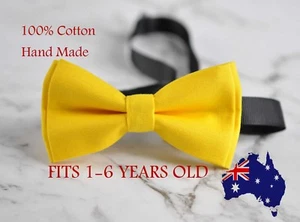 Boy Kids Baby 100% Cotton Matte YELLOW Bow Tie Bowtie Wedding 1-6 Years Old - Picture 1 of 5