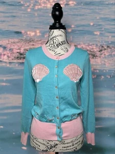 Too Fast Embroidered Cardigan Mermaid Shells Summer Rockabilly Retro Size S - Picture 1 of 8