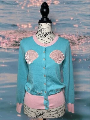 Too Fast Embroidered Cardigan Mermaid Shells Summer Rockabilly Retro Size S - Image 1 of 4