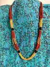 VINTAGE EGYPTIAN Gold Plated small multi bead STRINGED treaded handmade NECKLACE