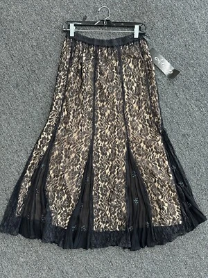 Falda De Colección Lola P Para Mujer M Negra Encaje Midi Lentejuelas Floral Western Boho Gitana Foto 1 de 4