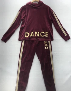 Justice Active Velour Girls Jogging Suit Size 18/20 Burgundy Spell Out Dance - Picture 1 of 16