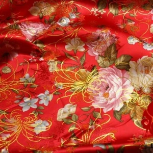 Chinese Peony Flower Satin Jacquard Brocade Fabric Material Upholstery 100 75CM - Picture 1 of 24