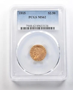 1915 $2.50 Indian Head Gold Quarter Eagle MS62 PCGS *0351 - Picture 1 of 3