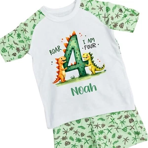 4th Birthday PJs, Boys Personalised Pajama, Jungle Theme Pajamas Age Four - 1147 - Picture 1 of 2