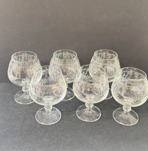 Vintage Set of Six  Bohemian Crystal Diamond Cut Etched Cognac Snuff Glasses - Picture 1 of 4