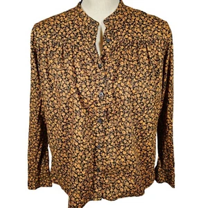 UniQlo Studio Sanderson Long Sleeve Pleated Button Up Blouse, Orange/Black,XS - Picture 1 of 11