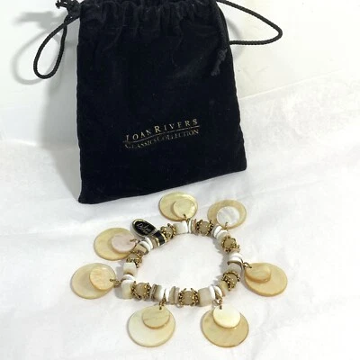 JOAN RIVERS Classic Collection Mother of Pearl Disc Elastic Bracelet Shell Beads - Image 1 of 4