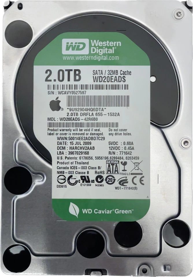 Apple Certified 2TB 3.5" 655-1532A WD Western Digital WD20EADS-42S0XB0 SATA 64MB - Image 1 of 1