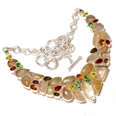 Collar Oro Rutaile Quatz y Multi Plata de Ley 925 17.99" T28 Foto 1 de 4