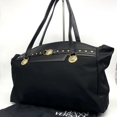 Authentic Versace Tote Bag Sunburst Gold Hardware A4 Size Compatible Nylon Black - Image 1 of 4