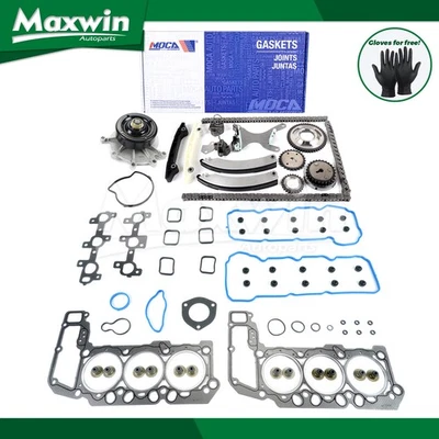Head Gasket Set Timing Chain Kit Water Pump Fit Dodge Dakota Jeep Liberty Ram - Изображение 1 из 4
