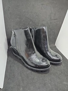 EUC Sorel Joan Of Arctic Wedge II Zip Black Leather Boots Sz 8.5 NL3915-010 - Picture 1 of 10
