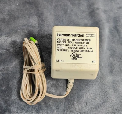 Adaptador de CA transformador Harman/Kardon clase 2 A481511OT 15V AC, 1100mA genuino Foto 1 de 4
