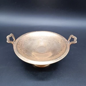 Vintage Dutch Etched Footed Coin Brass Round Bowl With Handlers D:5.5" - Picture 1 of 9