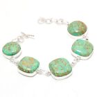925 Sterling Silver Green Copper Turquoise Gemstone Bracelet Jewelry Size 7-8"