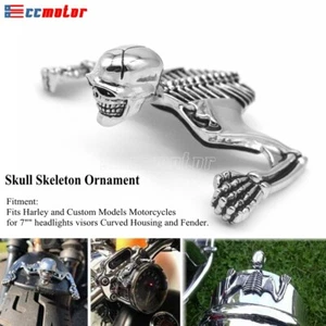 Chrome Highway Hawk Skull Skeleton Ornament For Harley Softail Bobber Chopper  - Picture 1 of 12