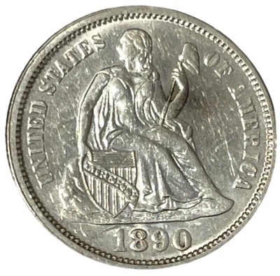 1890 Seated Liberty Dime 90% US Silver Coin 10c KM# A92 Lot B9-164 Sharp Details - Image 1 of 4