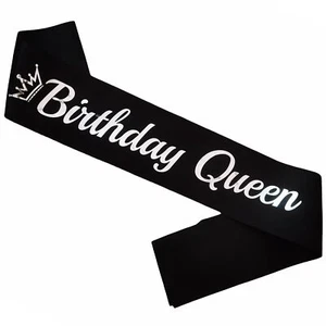 Birthday Queen Sash Black Silver Foil 21st 30th 40th 50th Party Decorations - Picture 1 of 6